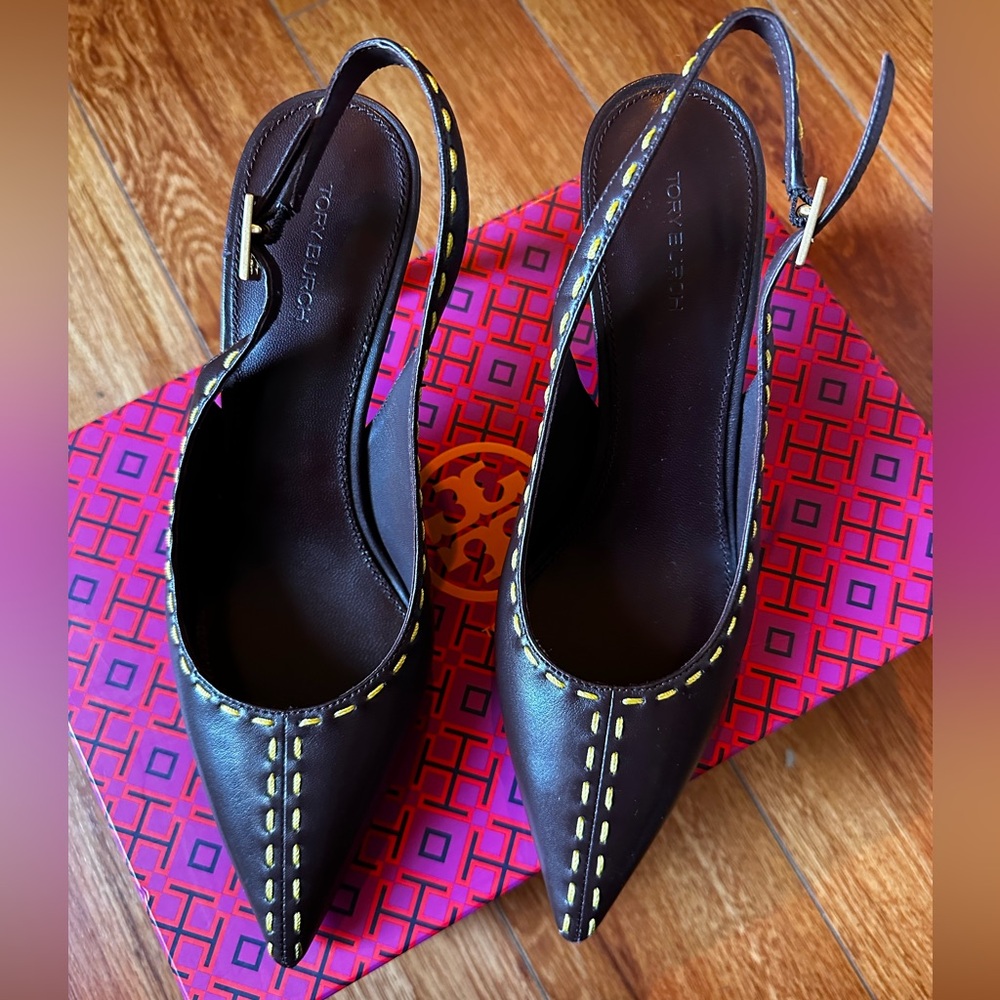 BRAND NEW $338 TORY BURCH POINTED TOE SLINGBACK PUMP SIZE 8 M 100%SHEEP - NAPPA